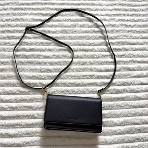 NUOKU Black Small Crossbody Bag Adjustable Strap Logo Gold Hardware
